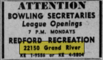 Redford Recreation (Redford Bowl) - Sep 11 1953 Ad (newer photo)